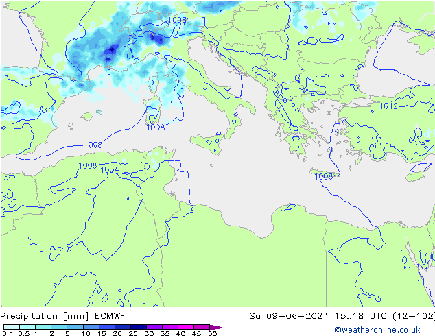 Precipitation ECMWF Su 09.06.2024 18 UTC