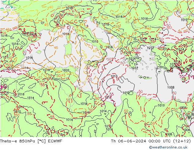 Theta-e 850hPa ECMWF Do 06.06.2024 00 UTC