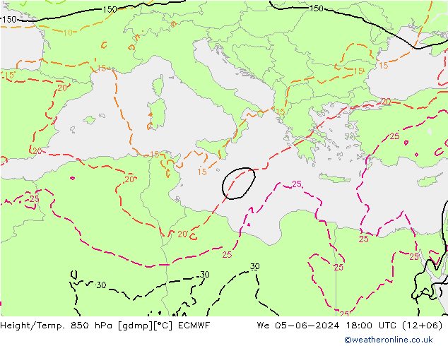 Z500/Rain (+SLP)/Z850 ECMWF We 05.06.2024 18 UTC