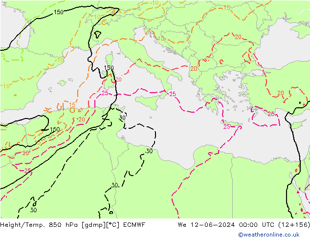 Height/Temp. 850 hPa ECMWF St 12.06.2024 00 UTC