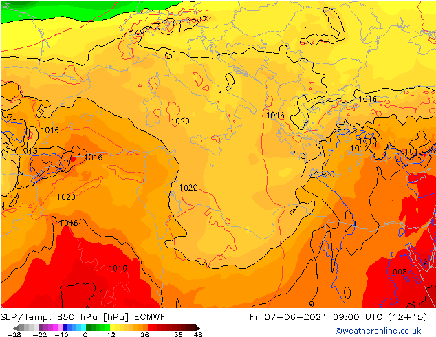 SLP/Temp. 850 hPa ECMWF Fr 07.06.2024 09 UTC