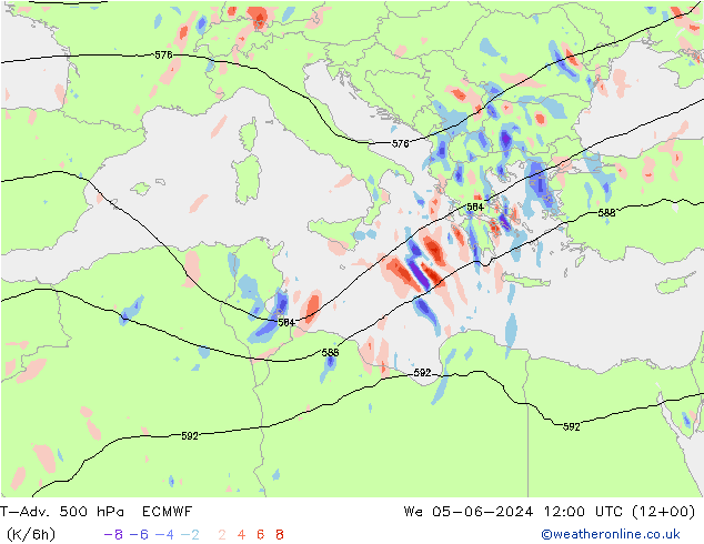 T-Adv. 500 hPa ECMWF mer 05.06.2024 12 UTC