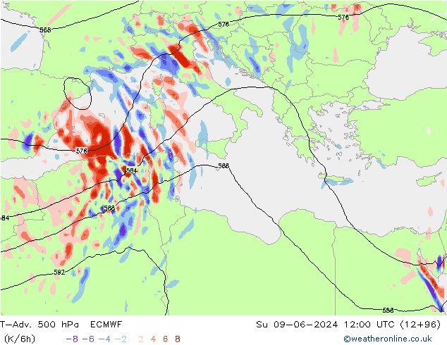 T-Adv. 500 hPa ECMWF dim 09.06.2024 12 UTC