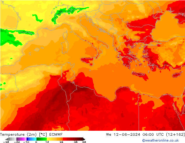 Temperature (2m) ECMWF St 12.06.2024 06 UTC