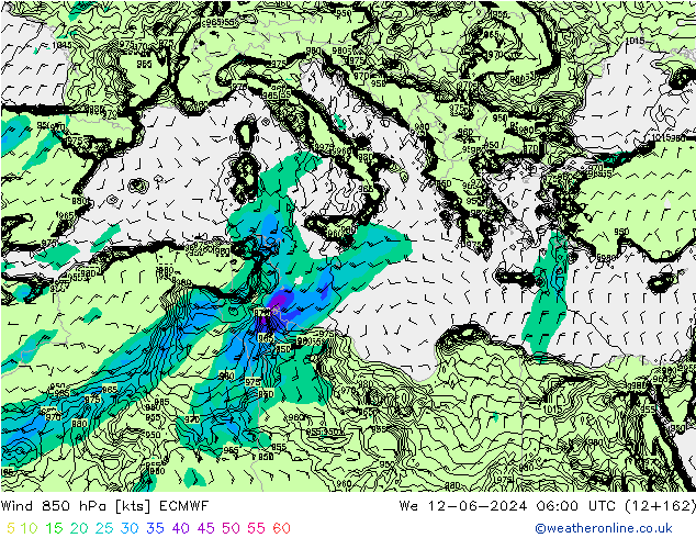 Wind 850 hPa ECMWF We 12.06.2024 06 UTC