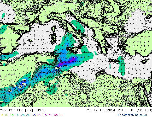 Vento 850 hPa ECMWF Qua 12.06.2024 12 UTC