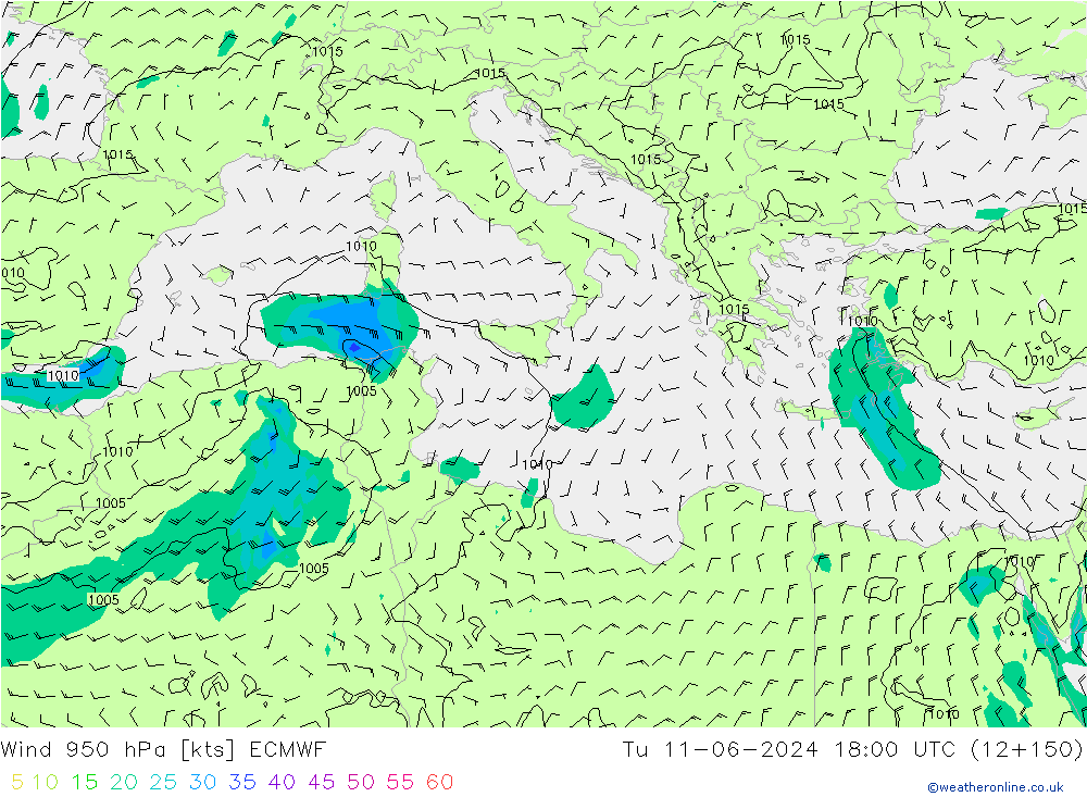 Vento 950 hPa ECMWF mar 11.06.2024 18 UTC