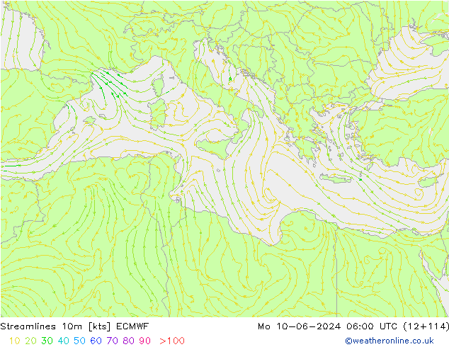 Linha de corrente 10m ECMWF Seg 10.06.2024 06 UTC