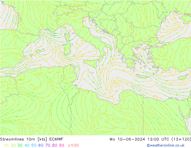 ветер 10m ECMWF пн 10.06.2024 12 UTC
