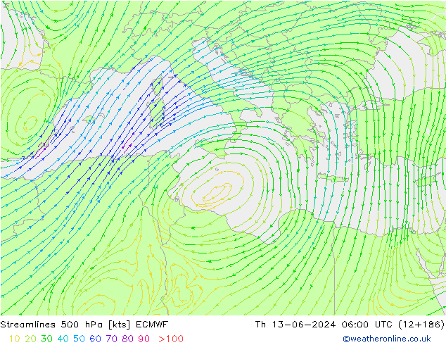 Stroomlijn 500 hPa ECMWF do 13.06.2024 06 UTC