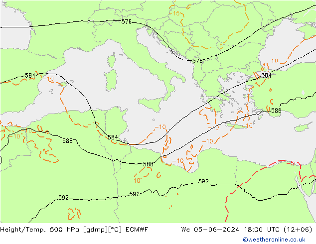 Z500/Rain (+SLP)/Z850 ECMWF We 05.06.2024 18 UTC