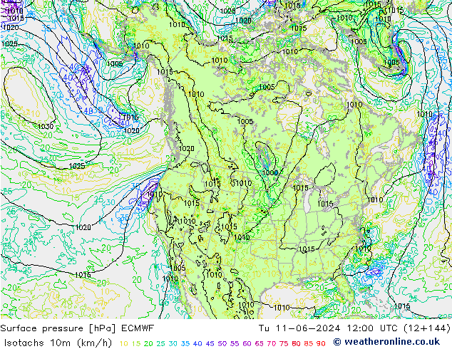 Isotachs (kph) ECMWF Ter 11.06.2024 12 UTC