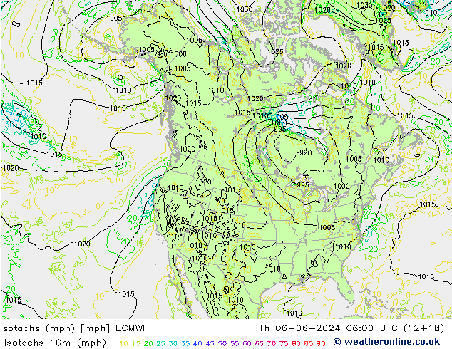 Isotachen (mph) ECMWF Do 06.06.2024 06 UTC