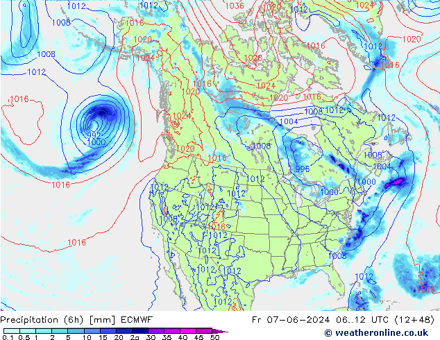 Z500/Rain (+SLP)/Z850 ECMWF ven 07.06.2024 12 UTC