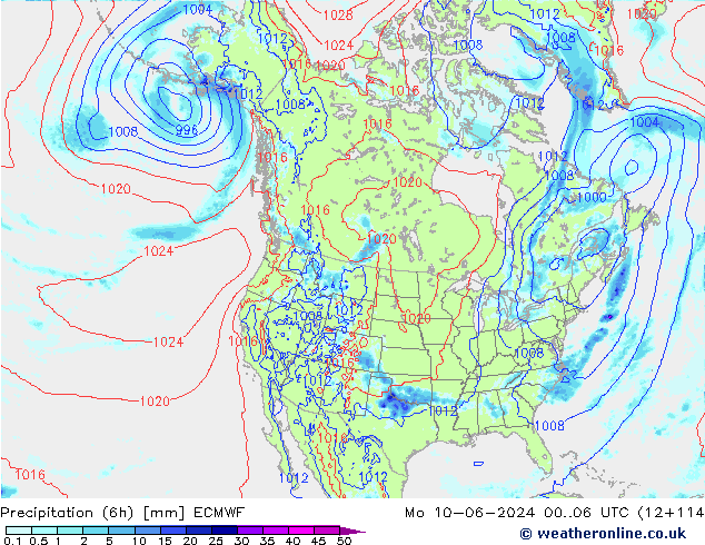 Precipitation (6h) ECMWF Mo 10.06.2024 06 UTC