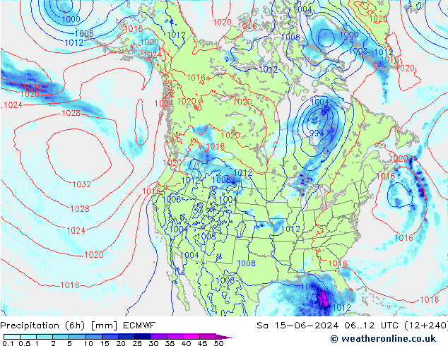 Precipitación (6h) ECMWF sáb 15.06.2024 12 UTC