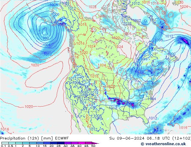 Precipitazione (12h) ECMWF dom 09.06.2024 18 UTC