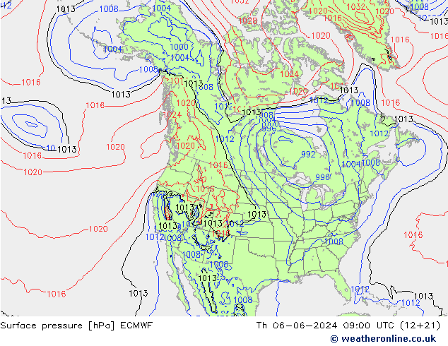 pressão do solo ECMWF Qui 06.06.2024 09 UTC