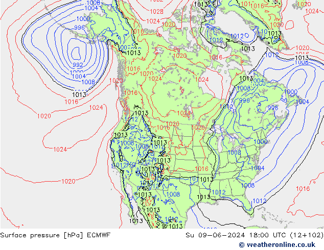 Pressione al suolo ECMWF dom 09.06.2024 18 UTC