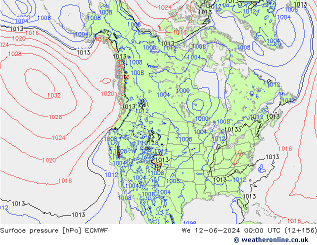 Atmosférický tlak ECMWF St 12.06.2024 00 UTC