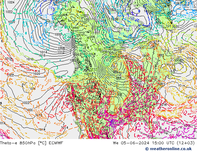 Theta-e 850hPa ECMWF We 05.06.2024 15 UTC