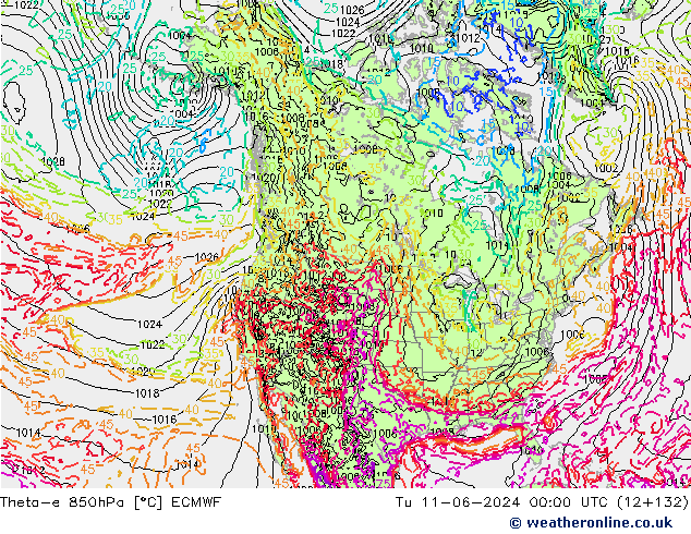 Theta-e 850гПа ECMWF вт 11.06.2024 00 UTC