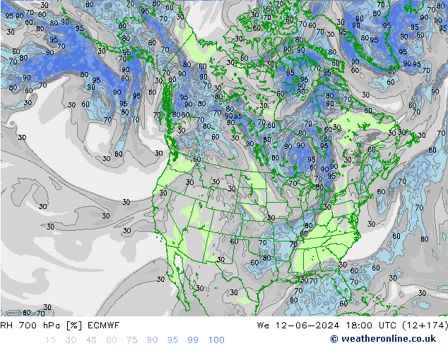 RH 700 гПа ECMWF ср 12.06.2024 18 UTC