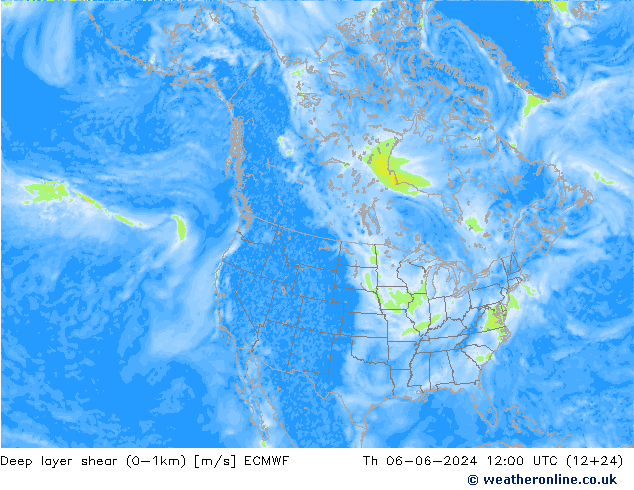 Deep layer shear (0-1km) ECMWF gio 06.06.2024 12 UTC