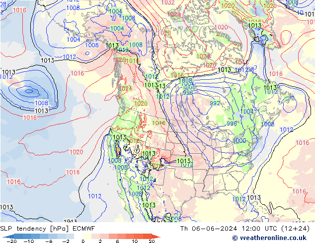 SLP tendency ECMWF Qui 06.06.2024 12 UTC