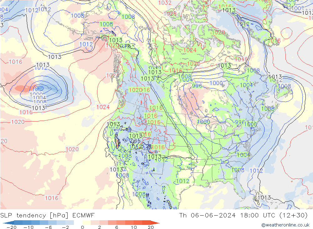 SLP tendency ECMWF Th 06.06.2024 18 UTC