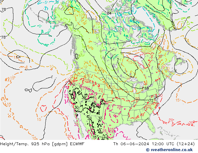 Height/Temp. 925 hPa ECMWF Qui 06.06.2024 12 UTC