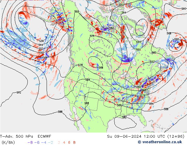 T-Adv. 500 hPa ECMWF dom 09.06.2024 12 UTC