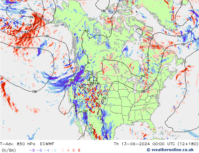 T-Adv. 850 hPa ECMWF jue 13.06.2024 00 UTC