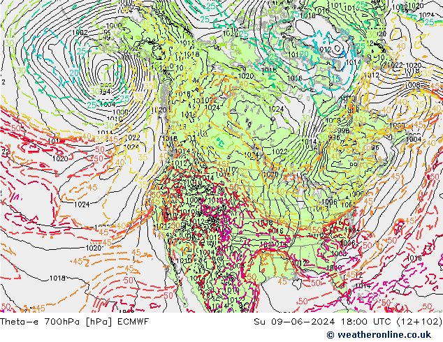 Theta-e 700hPa ECMWF dom 09.06.2024 18 UTC