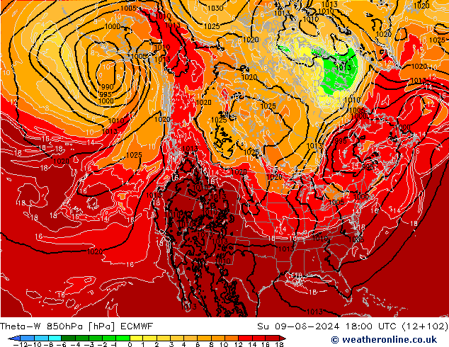 Theta-W 850hPa ECMWF So 09.06.2024 18 UTC