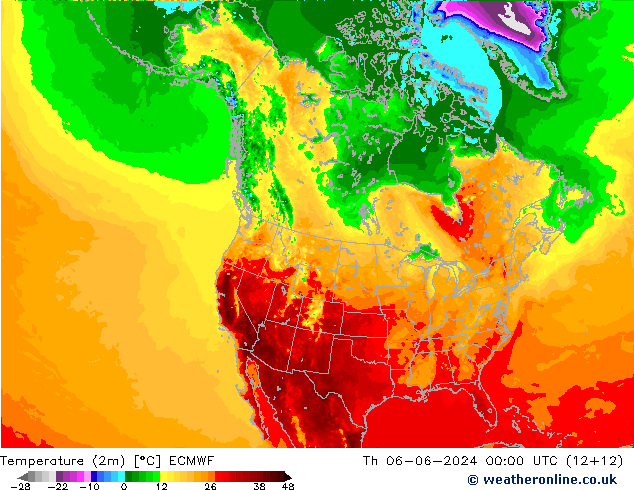 Sıcaklık Haritası (2m) ECMWF Per 06.06.2024 00 UTC