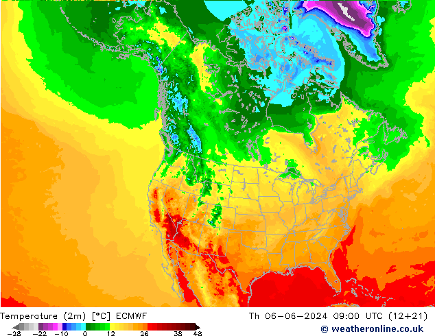 Temperatuurkaart (2m) ECMWF do 06.06.2024 09 UTC