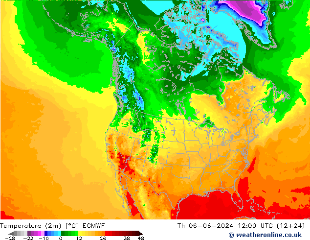 карта температуры ECMWF чт 06.06.2024 12 UTC