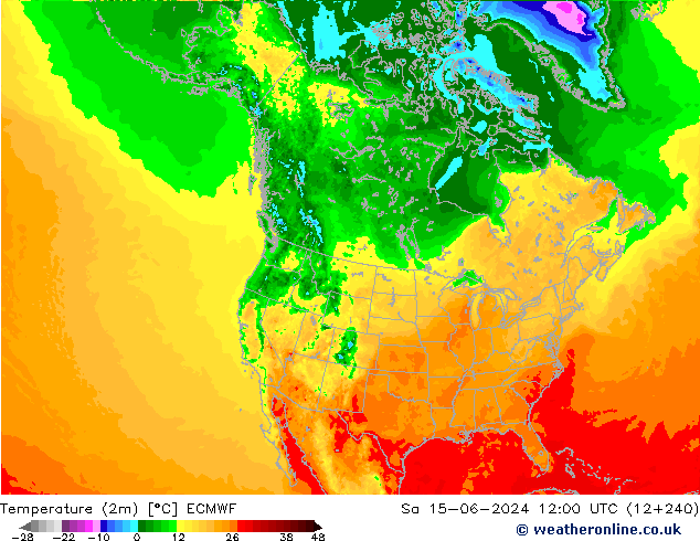 Temperature (2m) ECMWF Sa 15.06.2024 12 UTC