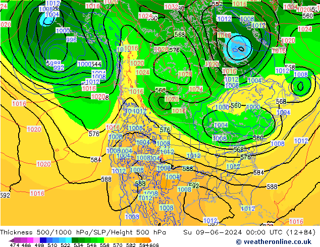 Schichtdicke 500-1000 hPa ECMWF So 09.06.2024 00 UTC