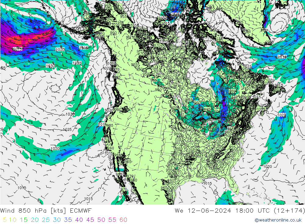 Wind 850 hPa ECMWF We 12.06.2024 18 UTC