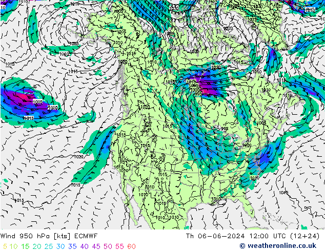 Vento 950 hPa ECMWF Qui 06.06.2024 12 UTC