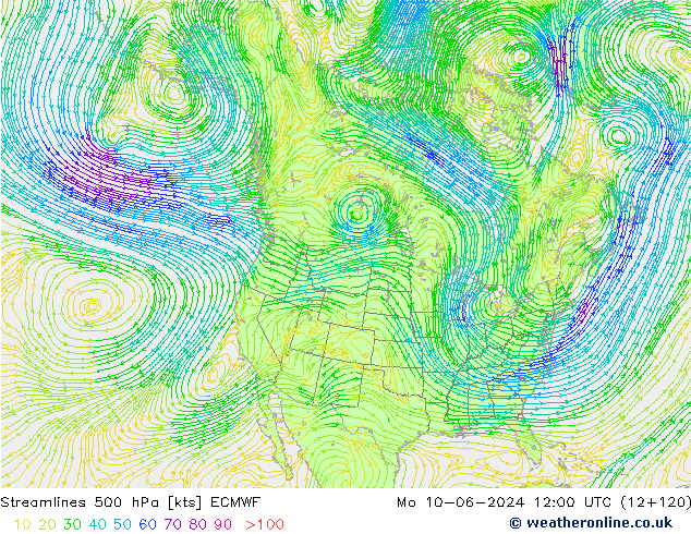 Streamlines 500 hPa ECMWF Mo 10.06.2024 12 UTC