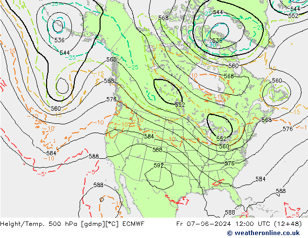 Z500/Rain (+SLP)/Z850 ECMWF ven 07.06.2024 12 UTC