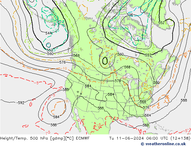 Z500/Rain (+SLP)/Z850 ECMWF wto. 11.06.2024 06 UTC