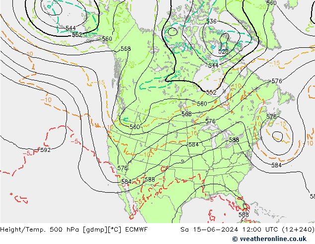 Height/Temp. 500 hPa ECMWF Sa 15.06.2024 12 UTC