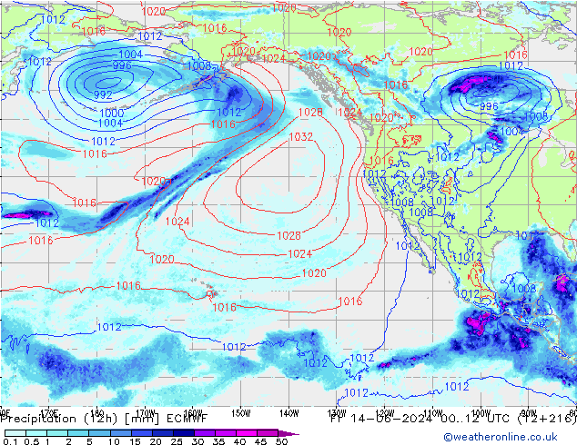 осадки (12h) ECMWF пт 14.06.2024 12 UTC