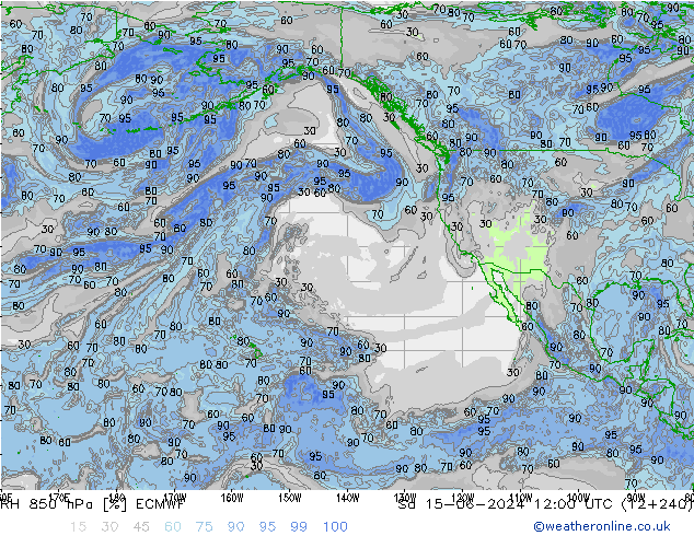 RH 850 hPa ECMWF sab 15.06.2024 12 UTC