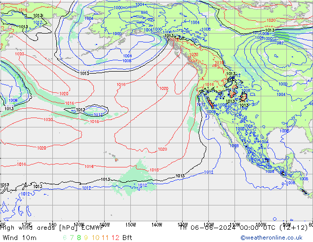 High wind areas ECMWF Čt 06.06.2024 00 UTC