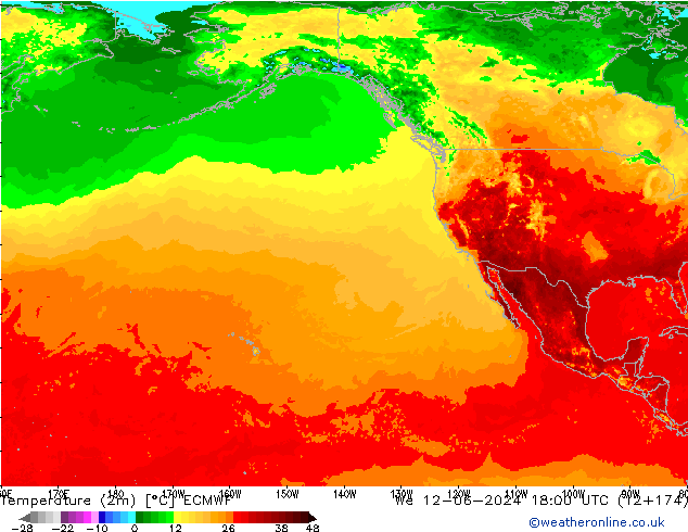 Temperaturkarte (2m) ECMWF Mi 12.06.2024 18 UTC